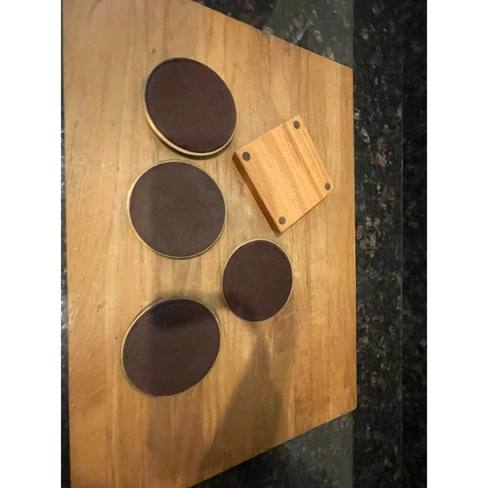 Leather coaster set with holder